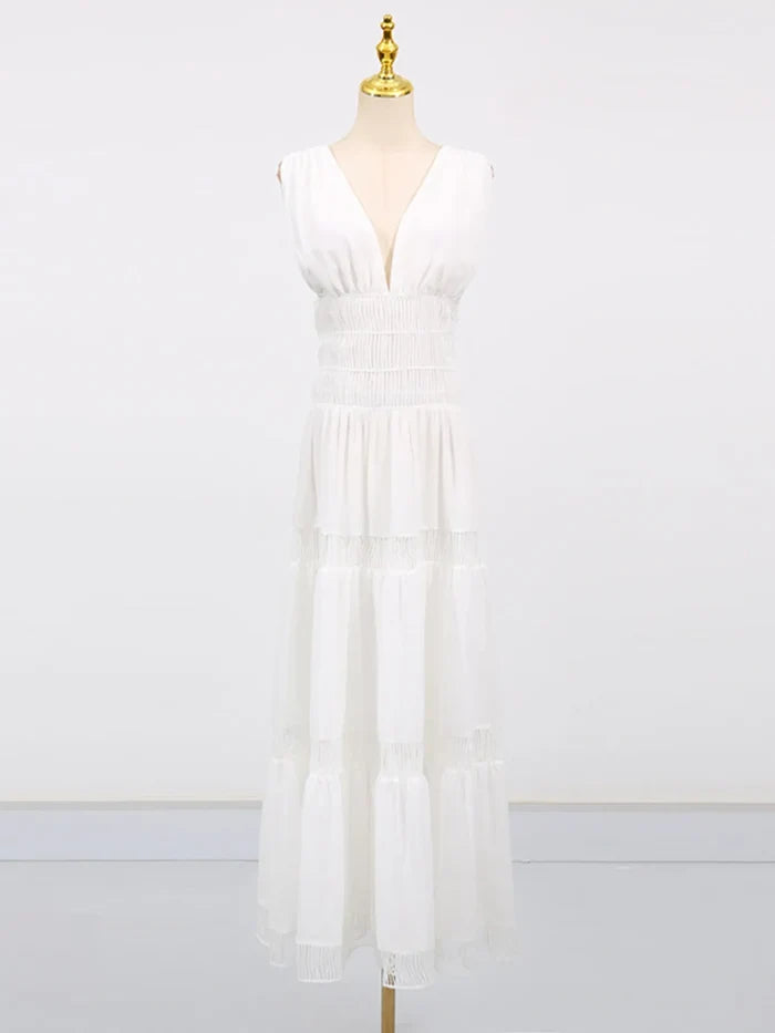 Tiered V-Neck Sleeveless Maxi Dress