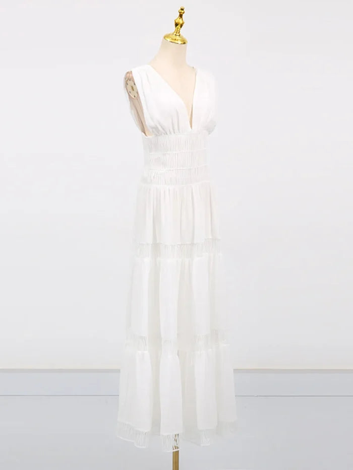 Tiered V-Neck Sleeveless Maxi Dress