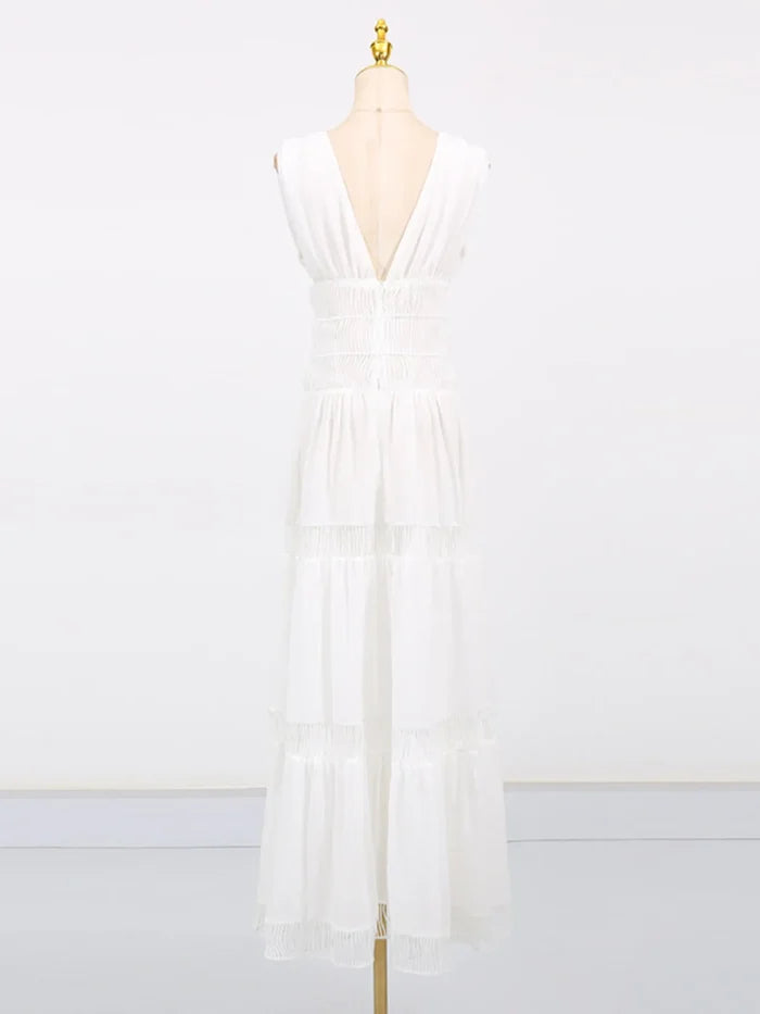 Tiered V-Neck Sleeveless Maxi Dress