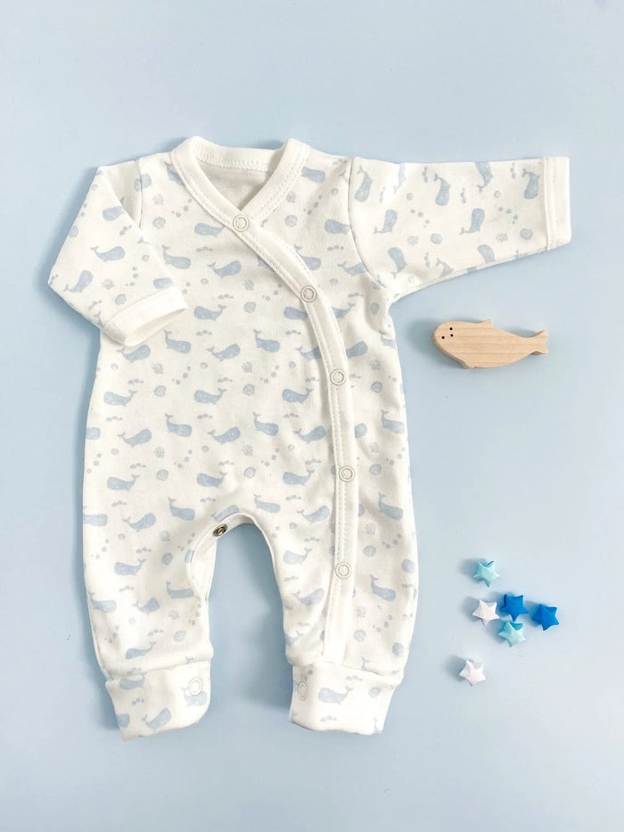 Tiny Baby Sleepsuit, Ocean Blue, Premium 100% Organic Cotton Sleepsuit / Babygrow Tiny & Small