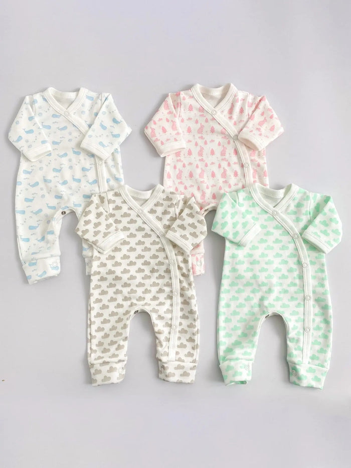 Tiny Baby Sleepsuit, Ocean Blue, Premium 100% Organic Cotton Sleepsuit / Babygrow Tiny & Small