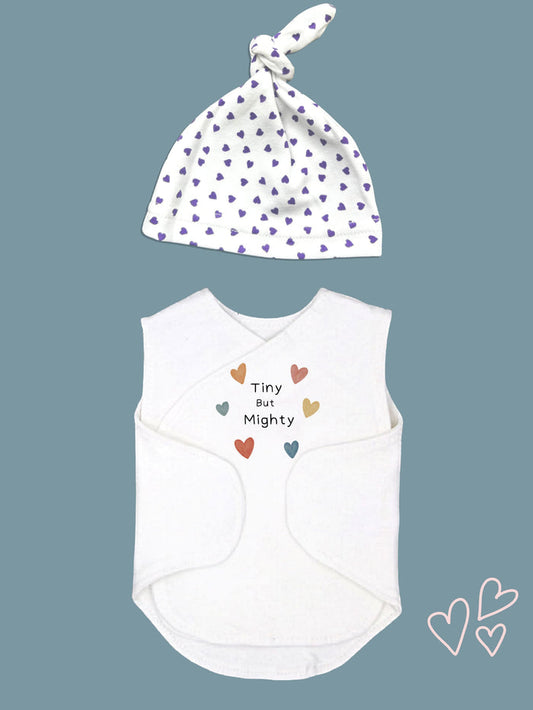 'Tiny But Mighty' Incubator Vest With Heart Print Knotted Hat Bodysuit / Vest Little Dreamer
