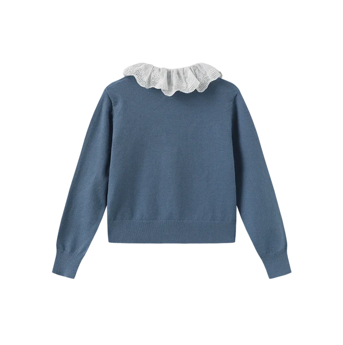 top l/s embroidered knit cardigan  - light blue