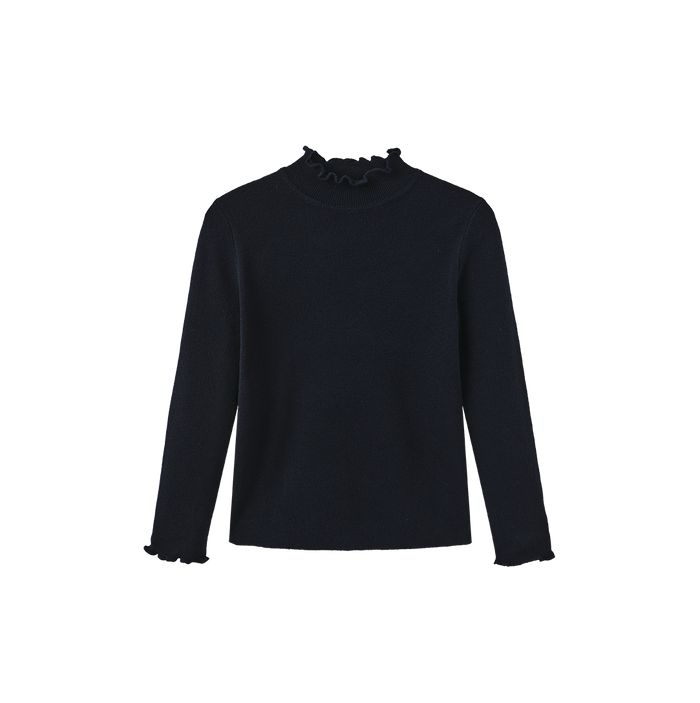top l/s ruffle trim knit sweater - navy