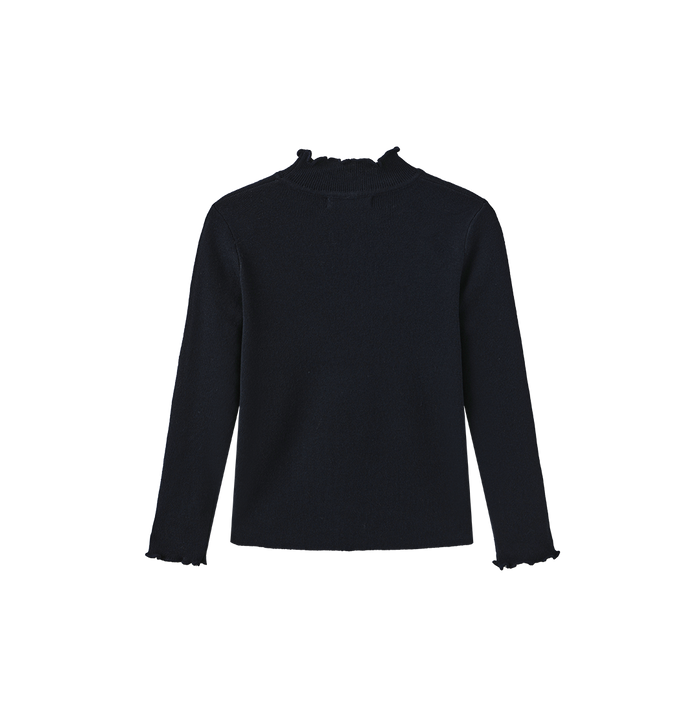top l/s ruffle trim knit sweater - navy