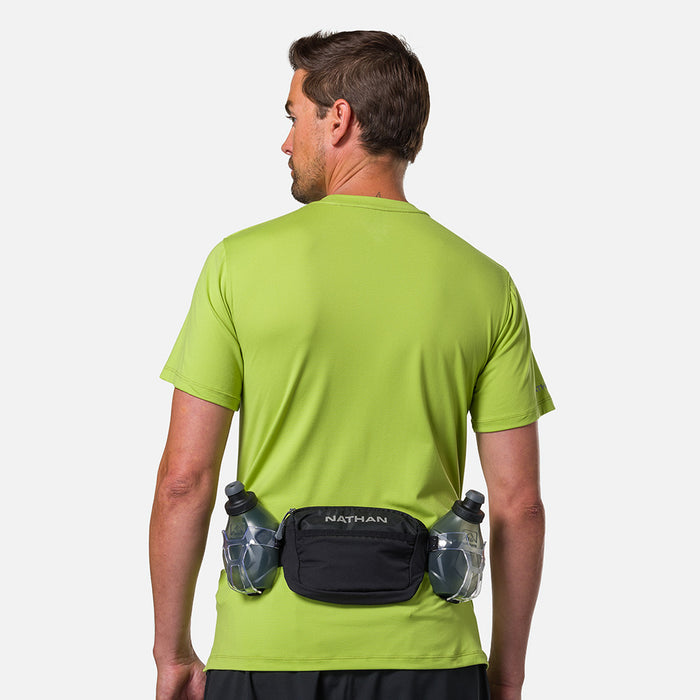 color:Black/Reflective Silver||seo:Nathan TrailMix Plus Hydration Belt 3.0 - Black/Reflective Silver - On Model - Back View