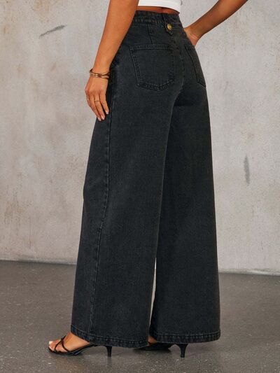 Trendy Button Decor High Rise Wide Leg Jeans