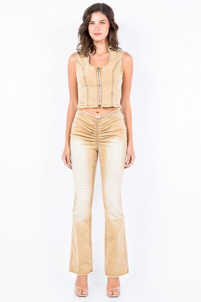 Trendy V-Cut Ruched Flare Pants