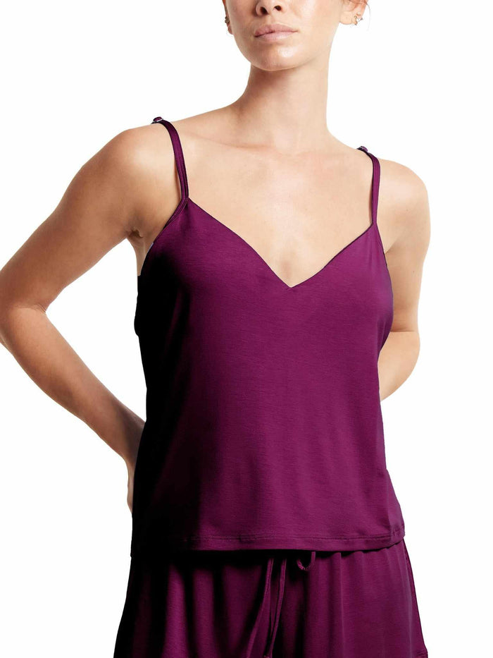 Sugar Plum Unwind Cami V-Neck Front View, Soft Lounge Camisole On Model | Hanky Panky