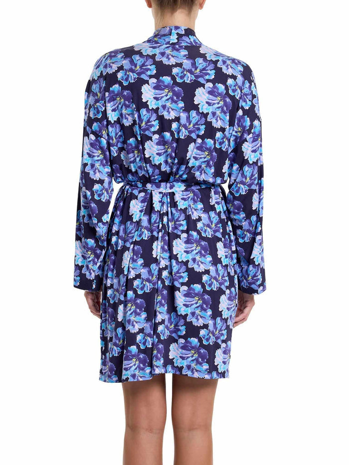 Nightfall Purple Floral MicroModal Knee Length Robe - Back View On Model | Hanky Panky