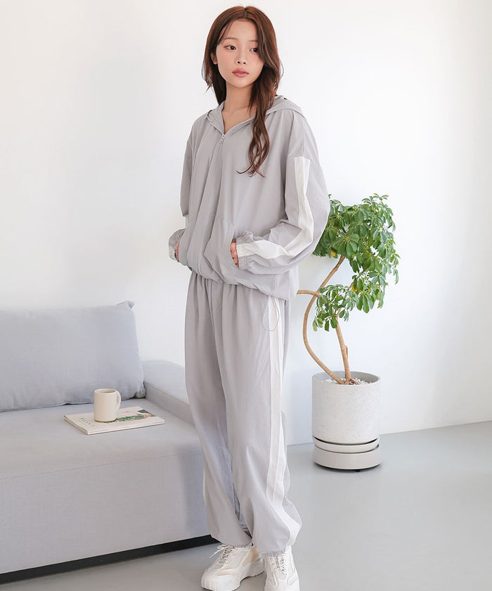 UV Cut Mesh Zip-Up Hoodie Top and Bottom Set