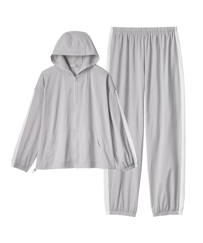 UV Cut Mesh Zip-Up Hoodie Top and Bottom Set