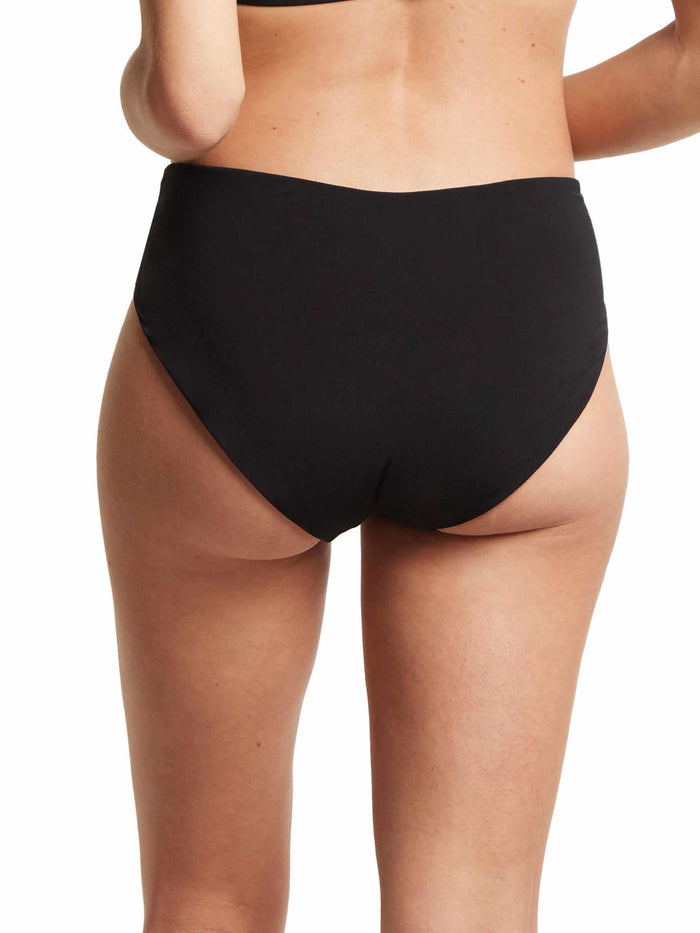 Black V-Kini Swimsuit Bottom Back View On Model, Full Coverage Bikini | Hanky Panky