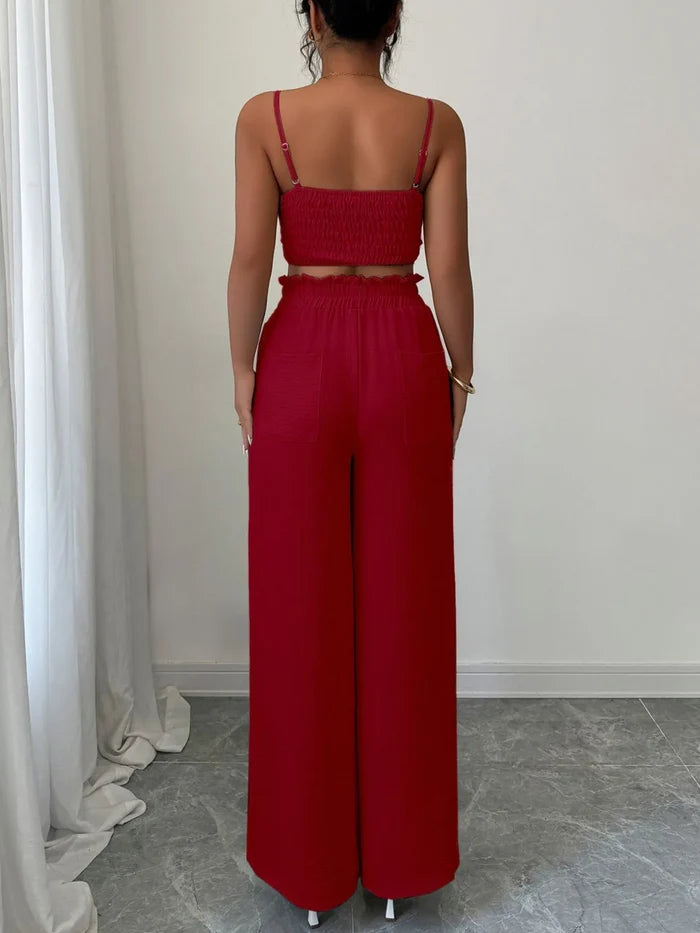 V-Neck Cami and Wide Leg Pants Set