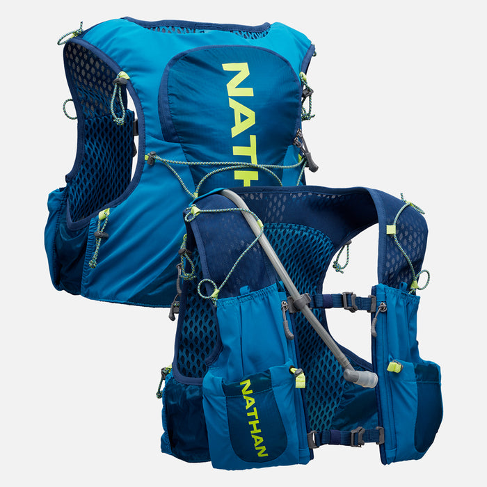 color:Deep Blue/Safety Yellow||seo:Nathan VaporAir 3.0 7 Liter Men's Hydration Pack - Deep Blue/Safety Yellow - Front & Back of Pack