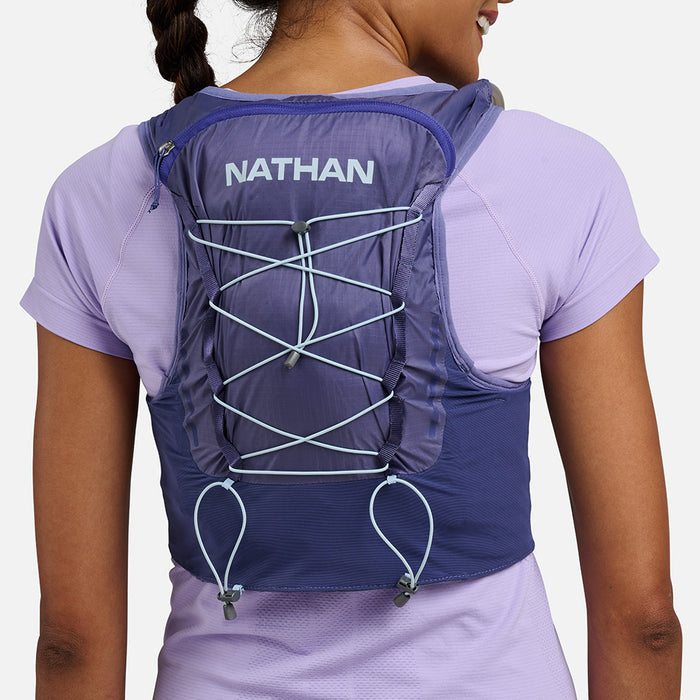 color:Indigo/Light Blue||seo:VaporAiress 4.0 8 Liter Women's Hydration Pack - Indigo/Light Blue - On Model - Back View