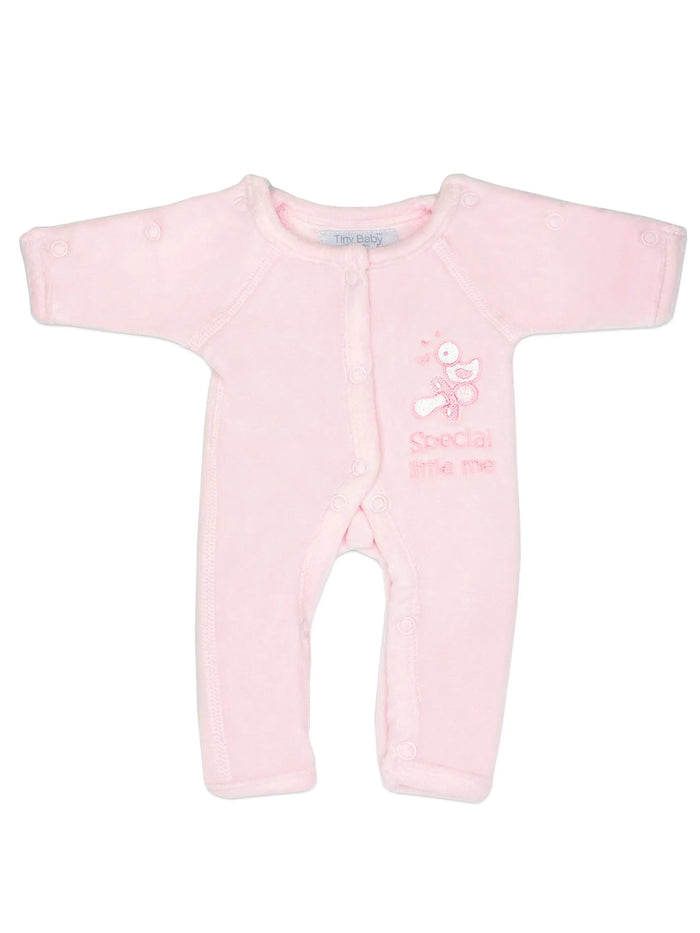 Velour Preemie Baby Sleepsuit: Pink 'Special Little Me' Sleepsuit / Babygrow Tiny Chick