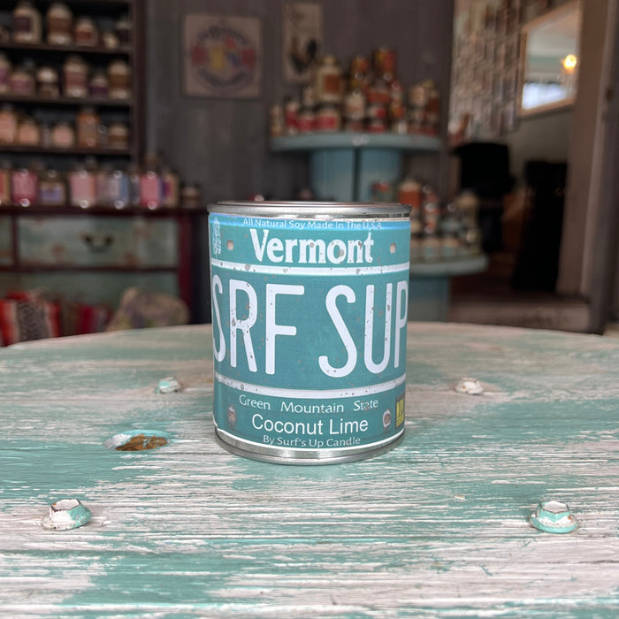 Vermont License Plate Coconut Lime Paint Can Candle