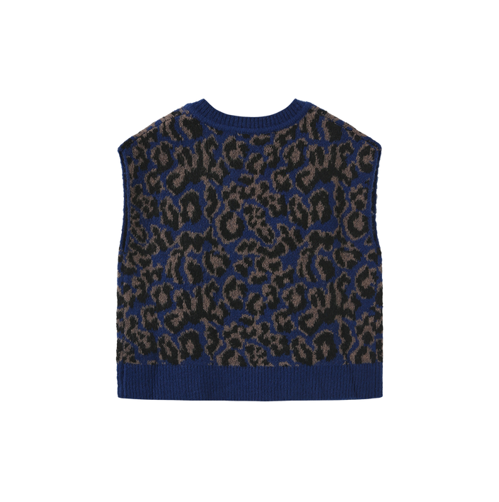 vest leopard knit button - blue