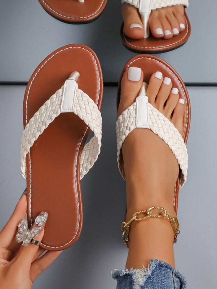 Vibrant Orange Braided Toe Post Sandals for Casual Summer