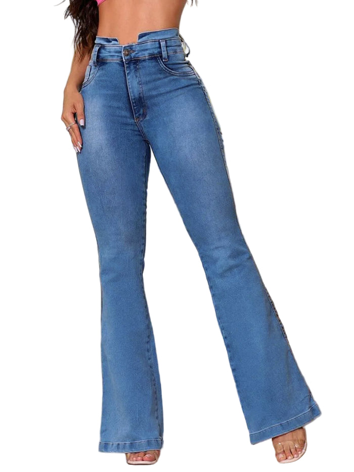 Washed Slim High Rise Flared Jeans
