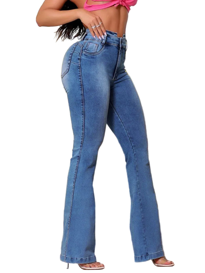Washed Slim High Rise Flared Jeans