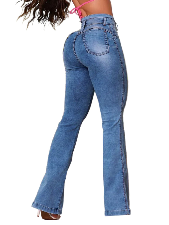 Washed Slim High Rise Flared Jeans