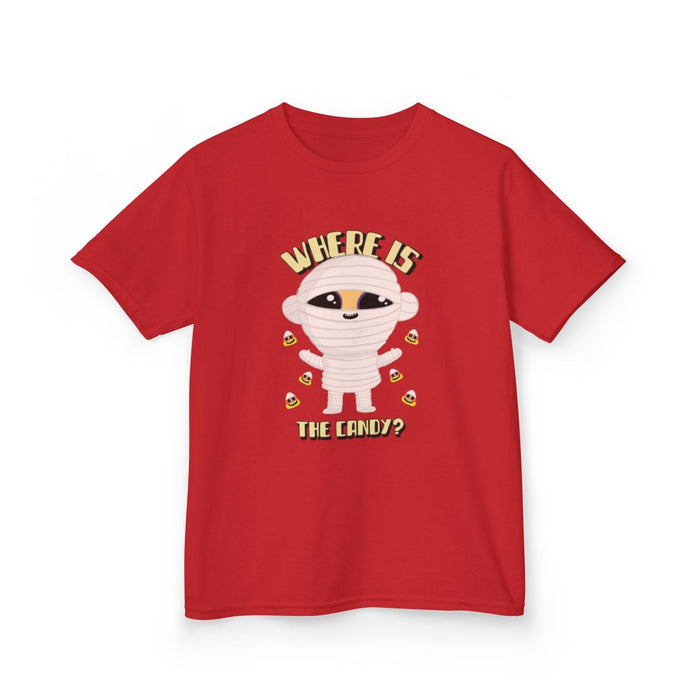 Where Is The Candy Halloween Mummy Kids T-Shirt - funny t-shirt by Cheeky Business