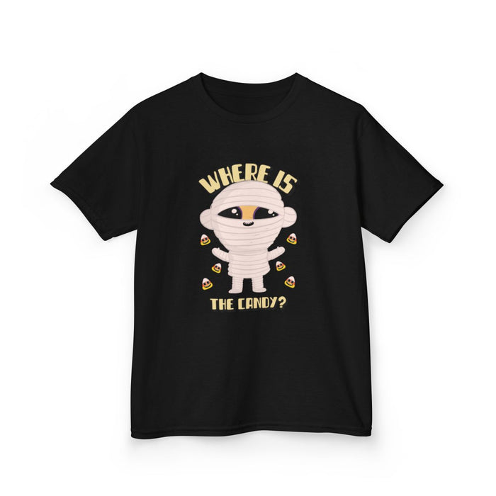 Where Is The Candy Halloween Mummy Kids T-Shirt - funny t-shirt by Cheeky Business
