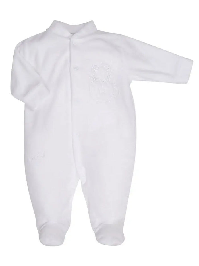 White Velour Mouse In Teacup Sleepsuit Sleepsuit / Babygrow Dandelion