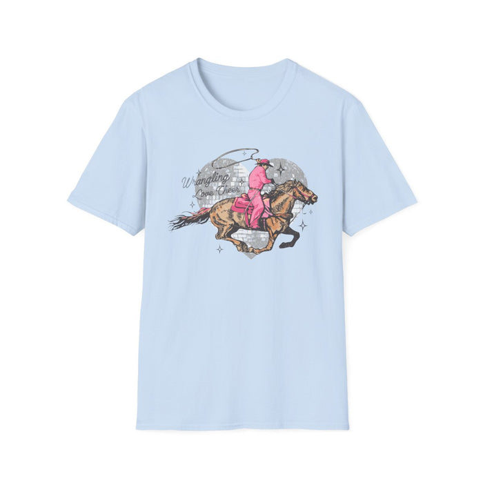Wrangling Love Cheer Cowgirl T-Shirt - funny t-shirt by Cheeky Business