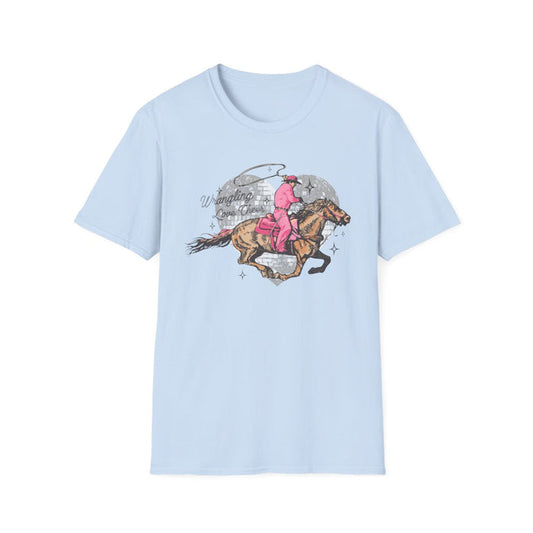 Wrangling Love Cheer Cowgirl T-Shirt - funny t-shirt by Cheeky Business
