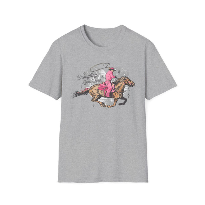 Wrangling Love Cheer Cowgirl T-Shirt - funny t-shirt by Cheeky Business