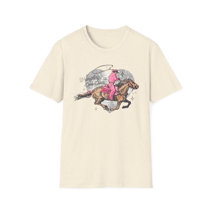 Wrangling Love Cheer Cowgirl T-Shirt - funny t-shirt by Cheeky Business