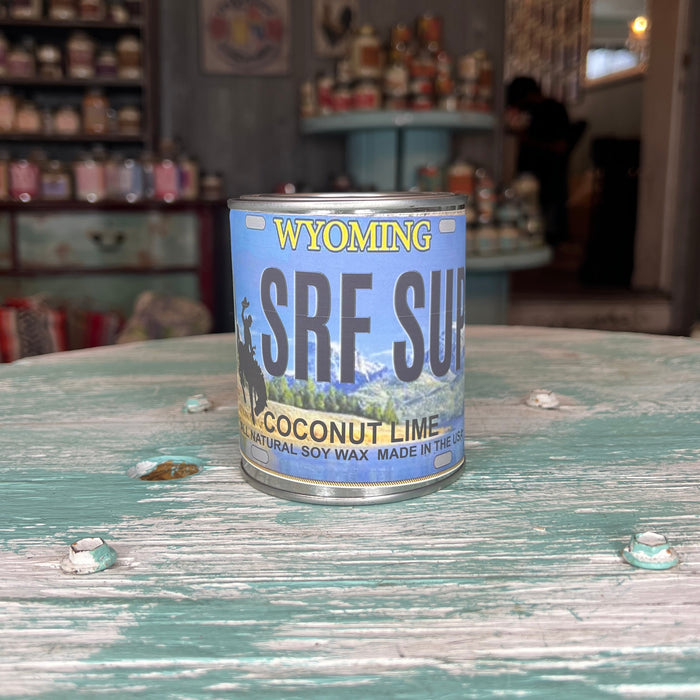 Wyoming License Plate Coconut Lime Paint Can Candle