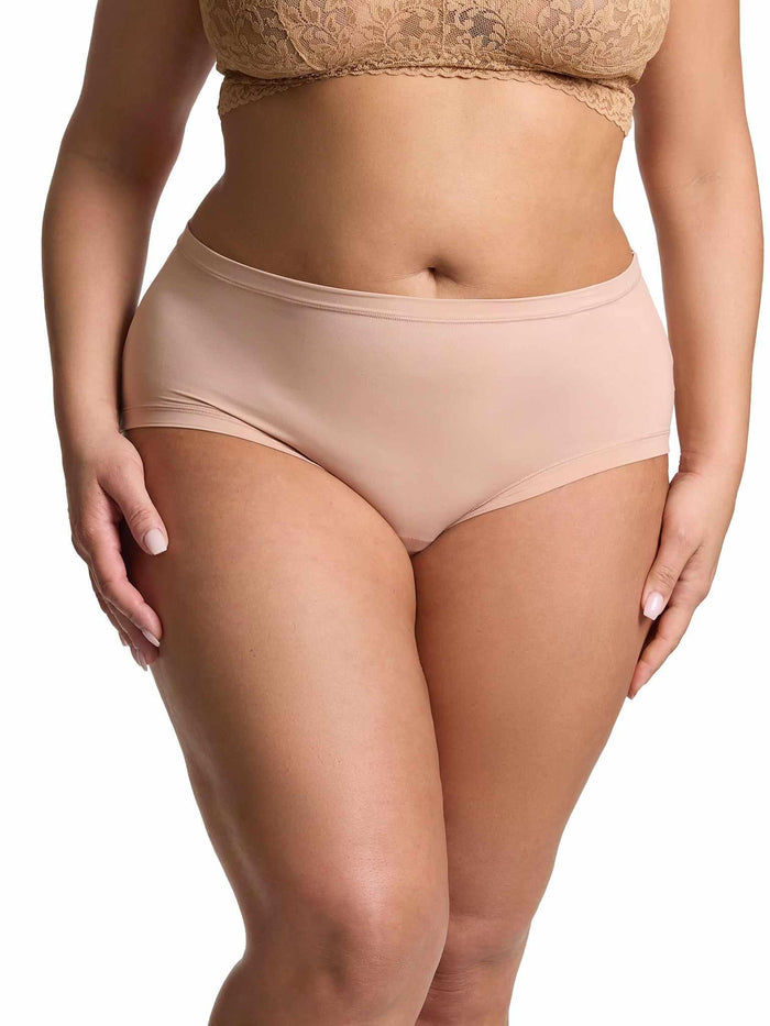 Almond Milk Neutral YourFit™ Boyshort - Front View On Curve Model, Inclusive Fit | Hanky Panky