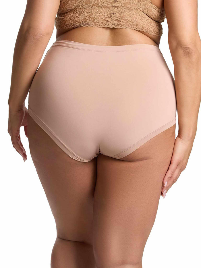 YourFit™ High Rise Boyshort Almond Milk Neutral - Back View Full Coverage On Model | Hanky Panky