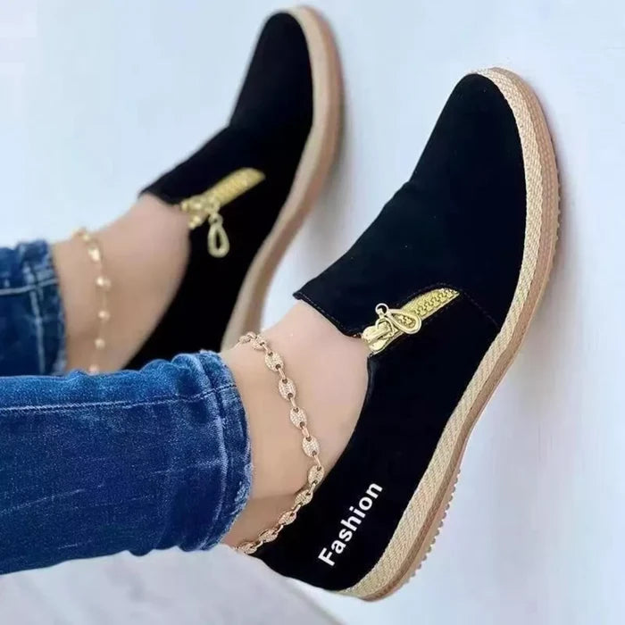 Zip Detail Round Toe Slip-Ons