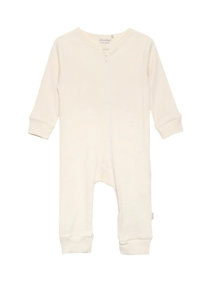 Zip Up Minymo Ribbed Sleepsuit - Cream Sleepsuit / Babygrow Miny Mo