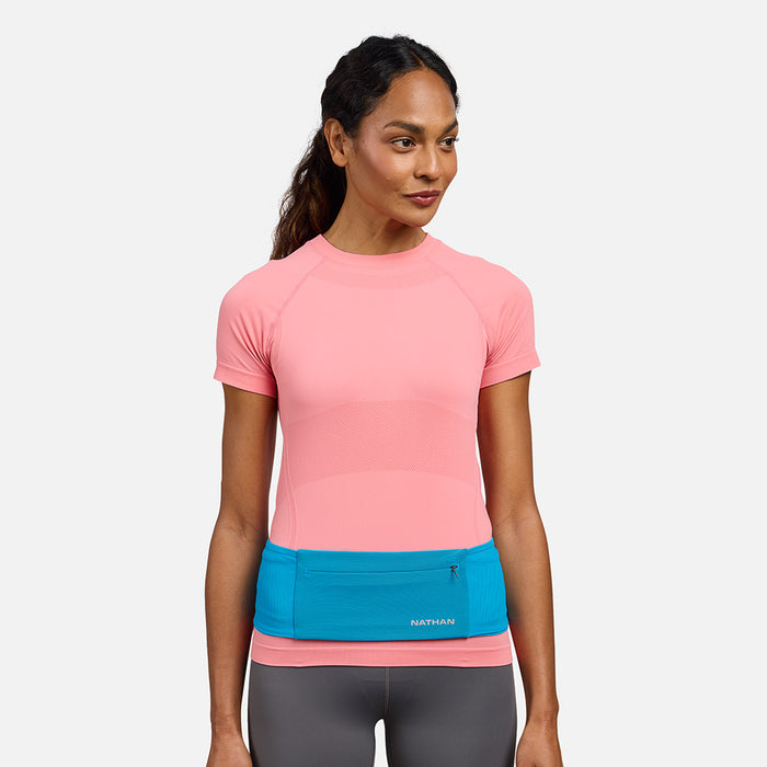 color:Electric Blue/Reflective Silver||view:SKU Image Back||seo: Nathan Zipster Max Training Waist Belt - Electric Blue/Reflective Silver - On Model - Front of Belt